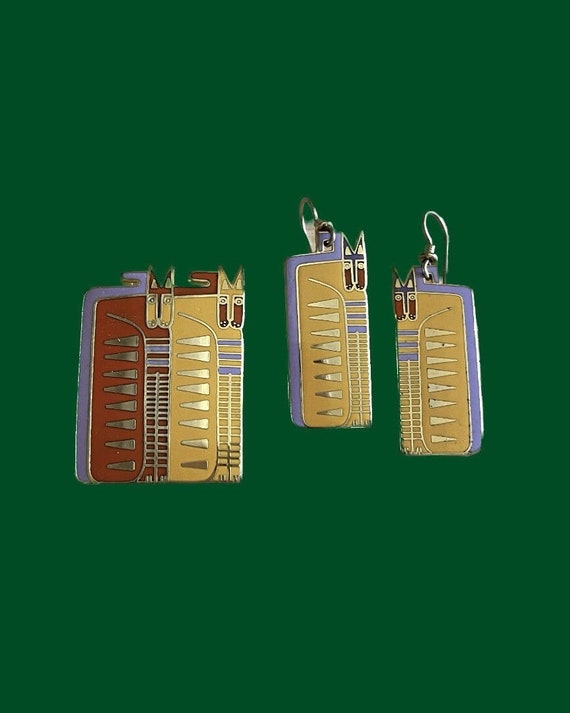 Laurel Burch Egypticats Vintage Dangle Earrings &… - image 1