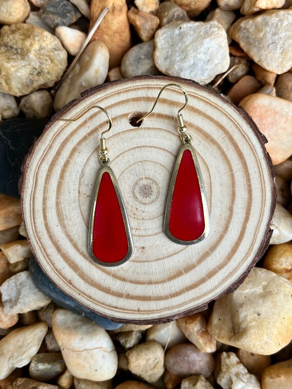 Laurel Burch TEAR Vintage Dangle Earrings Red