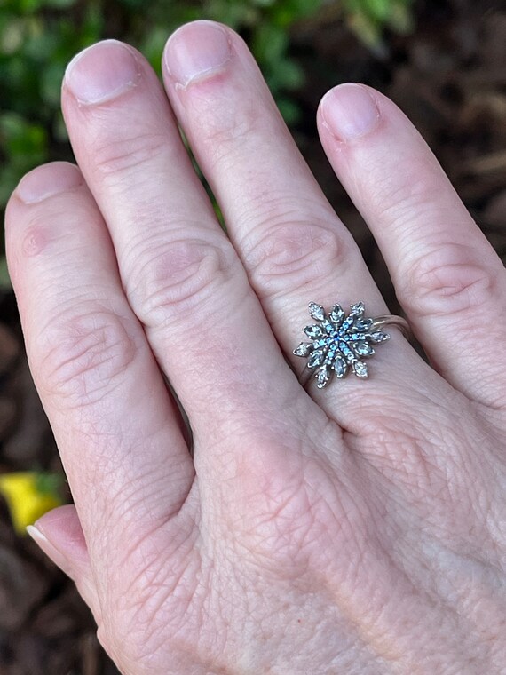 Vintage Authentic Pandora Radiant Embellishment Blue Crystal Clear CZ and Sterling Silver Ring Etsy