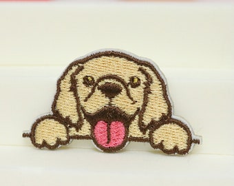 Pocket puppy, golden retriever  patch, dog patch, Sticker ,  self adhesive  ,iron on patch, embroidered patch, applique