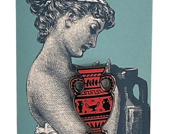 Ancient Greek Amphora Pin Badge on Decorative Backing Card
