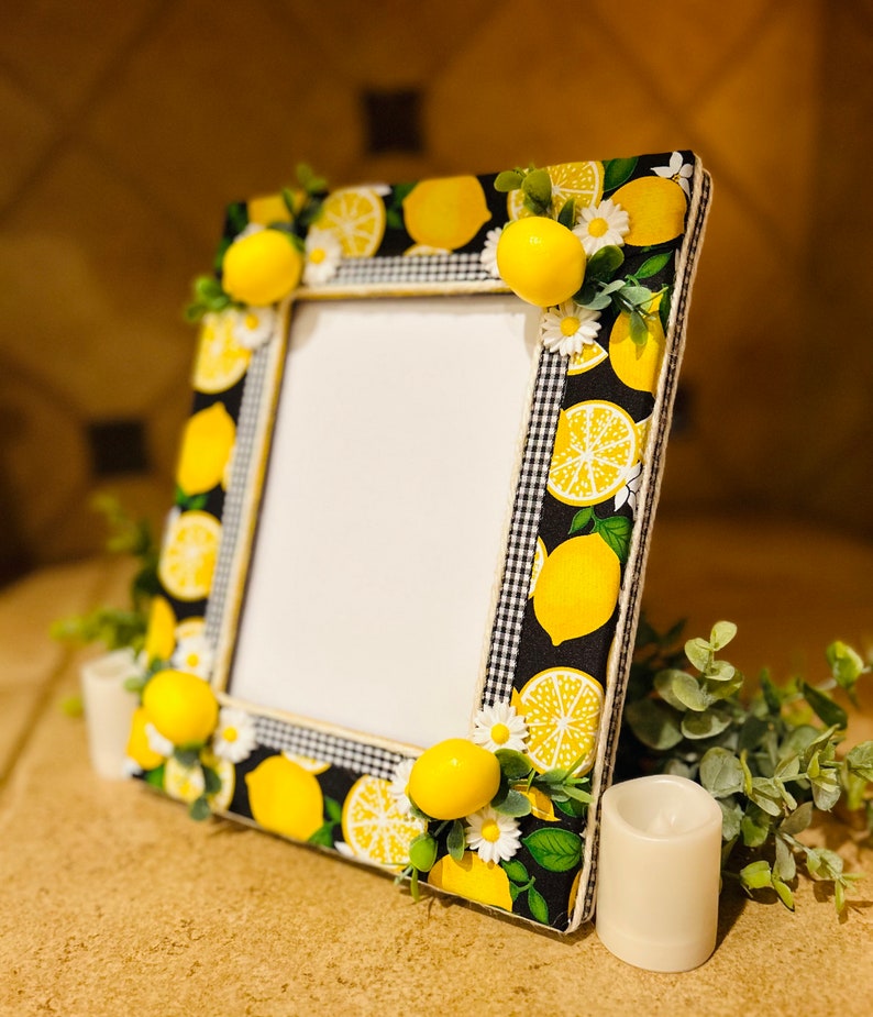 Lemon With Black & White Buffalo Check Picture Frame Etsy