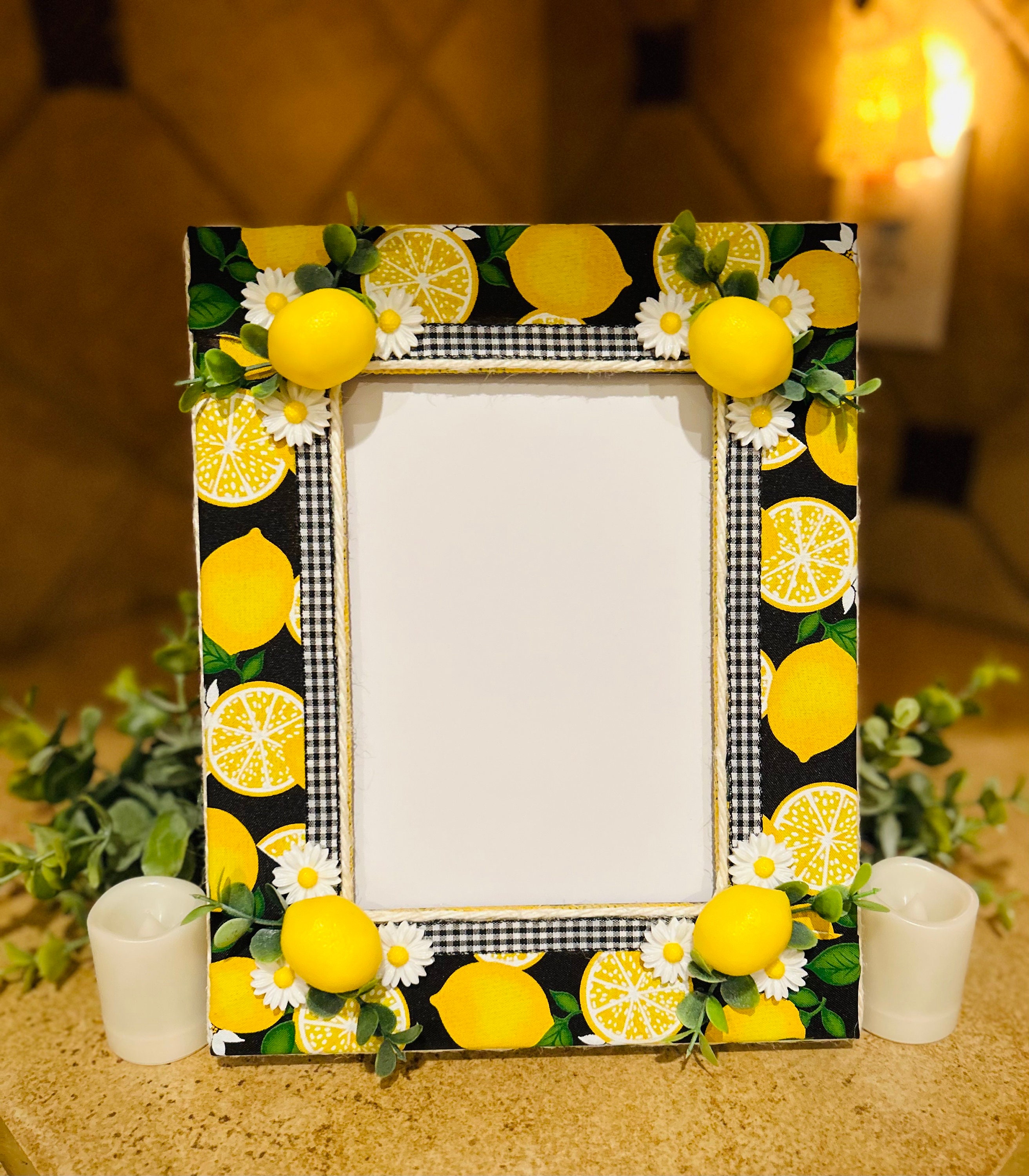 Lemon With Black & White Buffalo Check Picture Frame Etsy