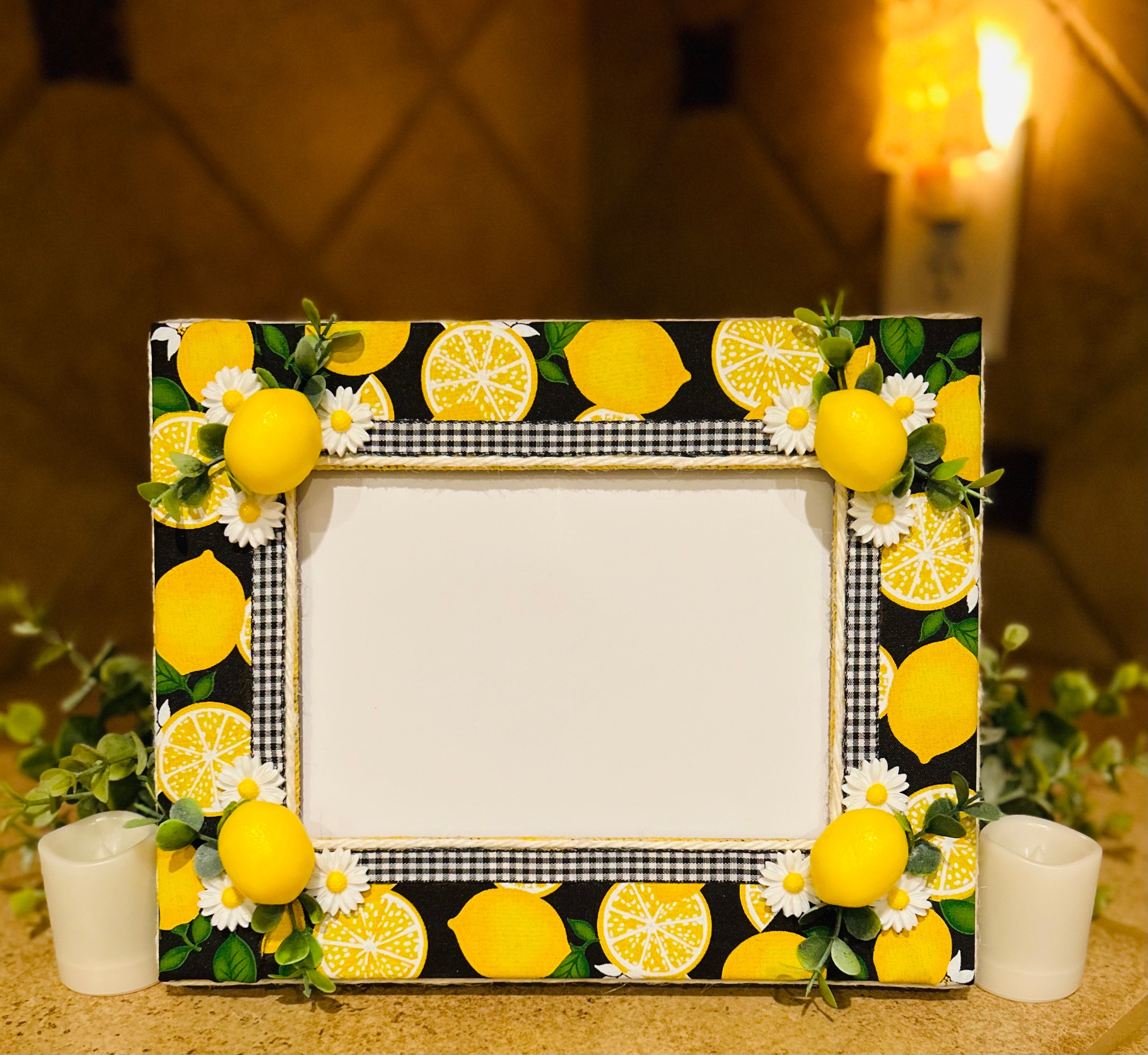 Lemon With Black & White Buffalo Check Picture Frame Etsy