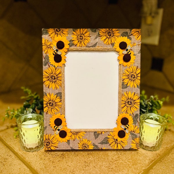 Sunflower Burlap picture frame