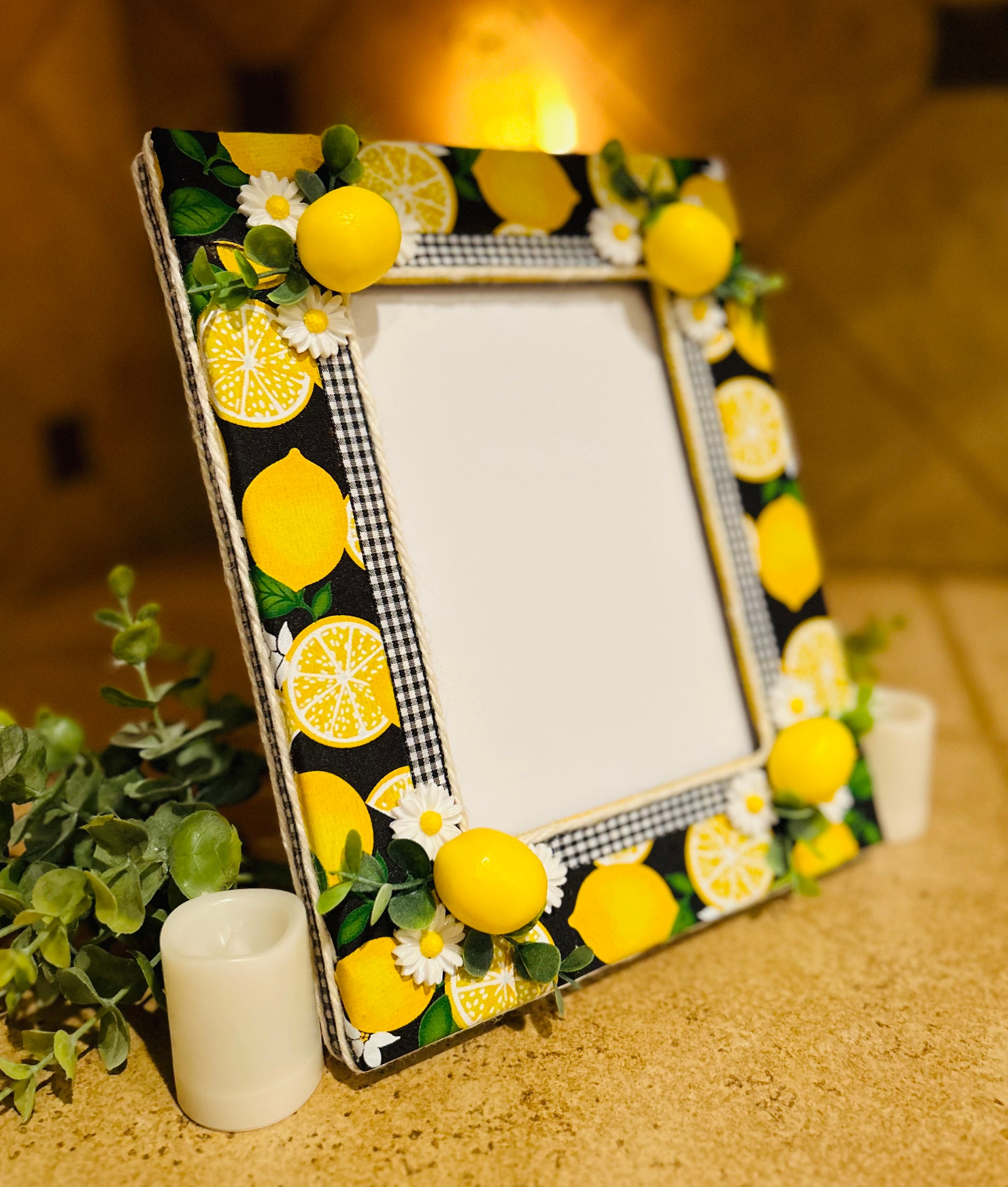 Lemon With Black & White Buffalo Check Picture Frame Etsy