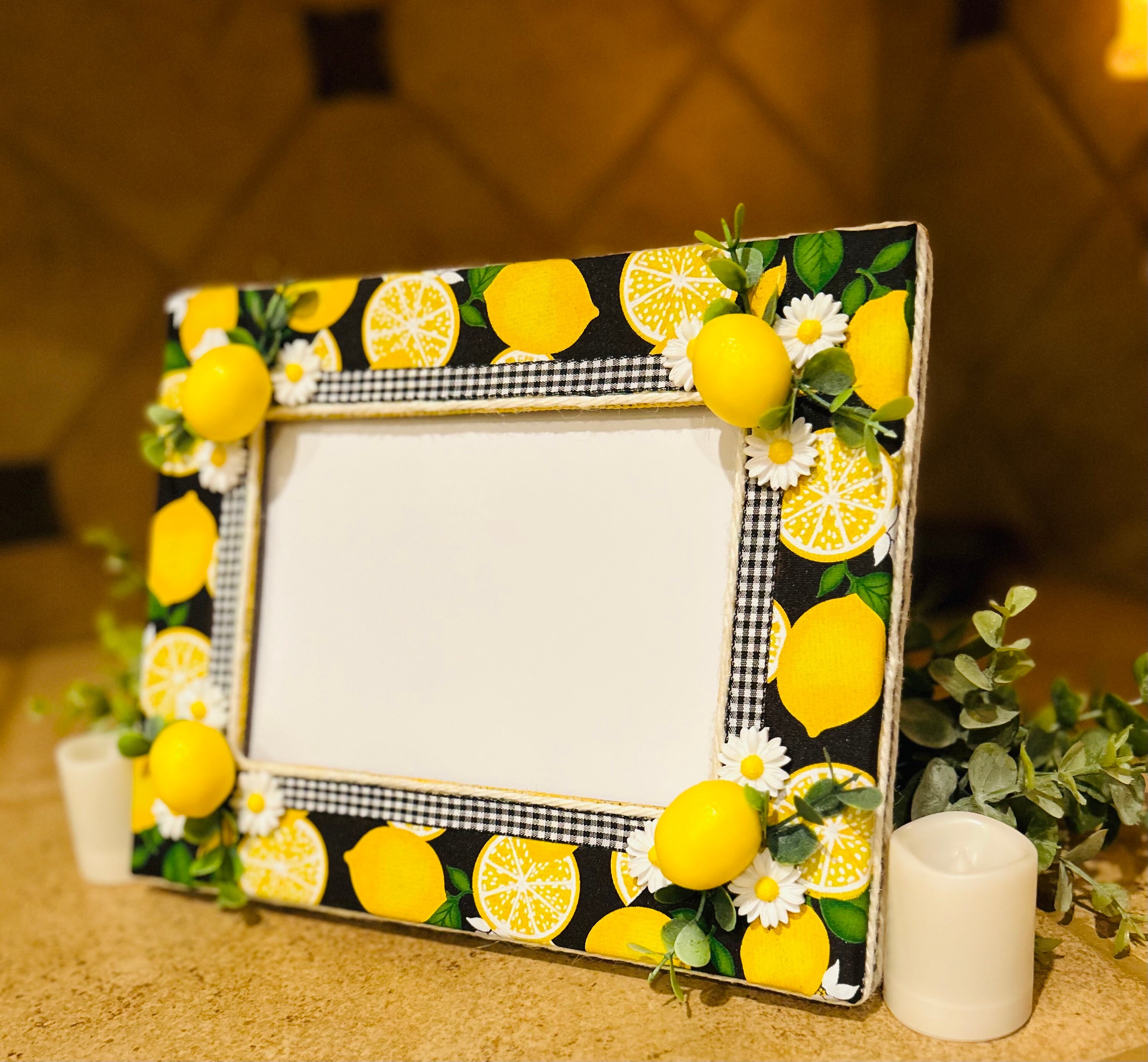 Lemon With Black & White Buffalo Check Picture Frame Etsy