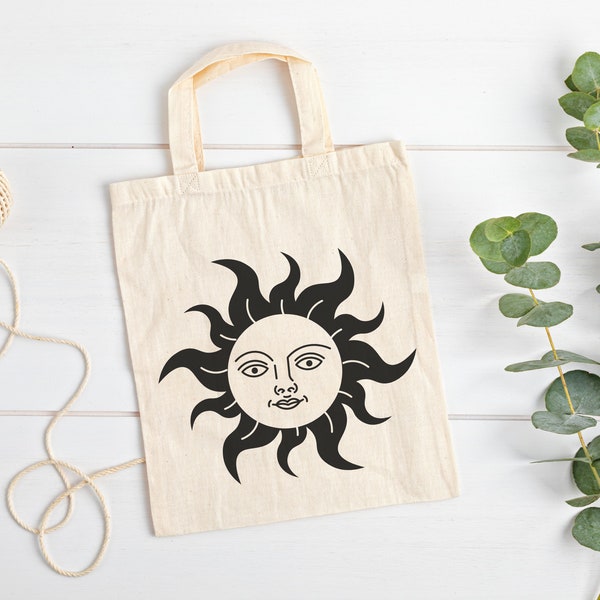 Mystical Sun Tote Bag, 100% Organic Eco-Friendly Cotton Tote Bag, Daily Shopping Bag, Trendy Mystical Tote Bag Design, Gift for Mom