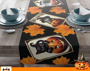 Chemin de table chat d'Halloween : décoration des Fêtes effrayante