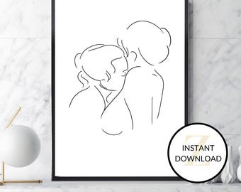 Lesben Kunstdruck für die Dekoration zu Hause, Lesben Druck, Gay Art, Lesben Kunstdruck, drücken Sie sich mit lesbischen Zeichnung aus
