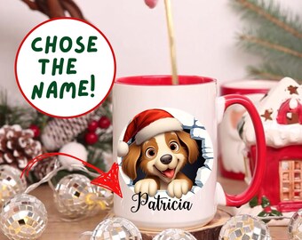 Christmas Dog 3D Accent Coffee Mug - Personalized Kids Gift, Cute Holiday Tea Cup, Custom Name, Ceramic Dog Lover Cup, ideal Christmas gift