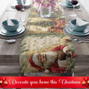 Vintage Santa Christmas Table Runner,  Holiday hosting  Decor, Holiday  Decor, Table Linen, Kitchen Decor, Table Centerpiece, Santa Claus,