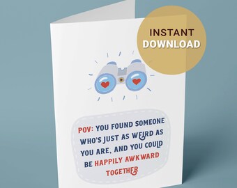 POV Awkward Together Funny Valentine Card, Saint-Valentin imprimable, Hilarant Cute Weird Couple Card, Modern Love Puns Fun, PDF Download