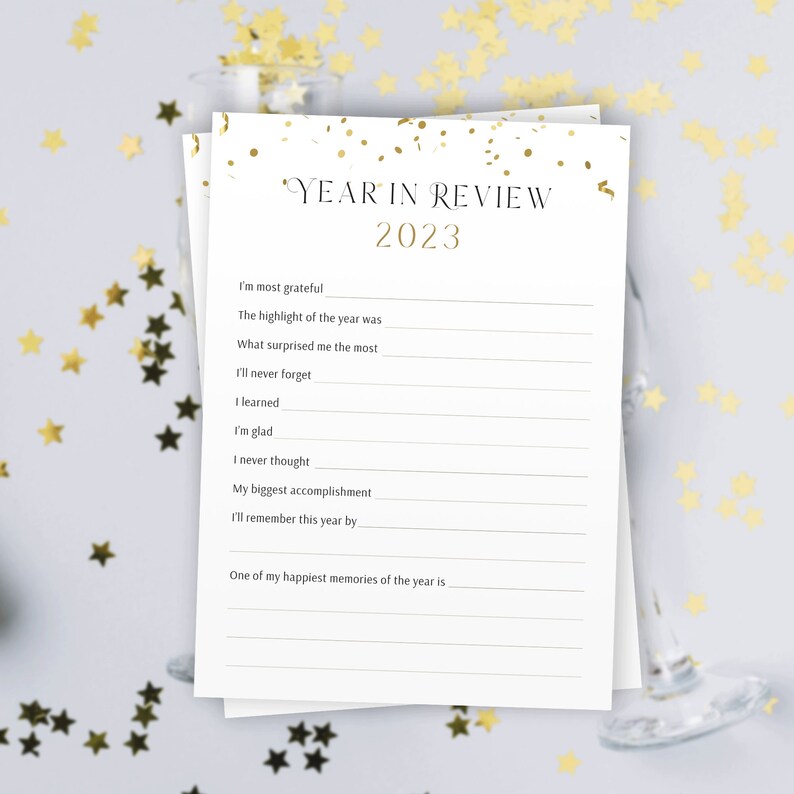 Bucket List du Nouvel An, Résolutions NYE 2024, Nouveaux objectifs imprimables, Au revoir 2023, Modèle de revue de l'année, Mad Libs, Réflexions PDF Download image 3