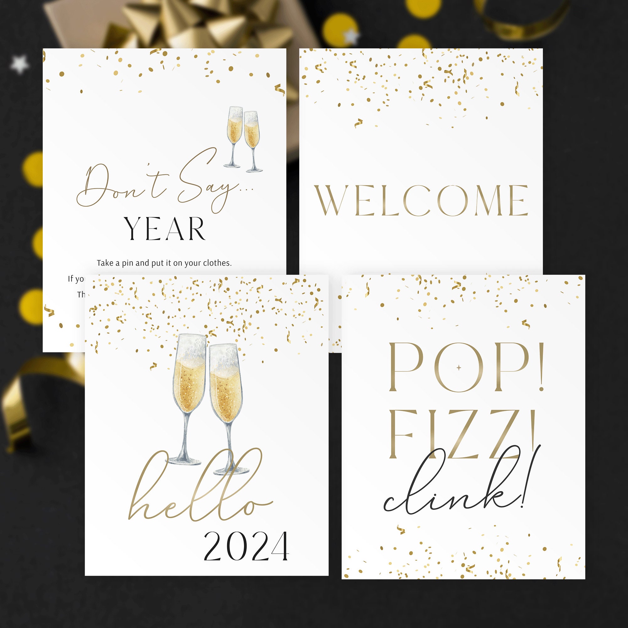 Printable New Year's Signs, Gold Black NYE Party Decor, DIY New Year ...
