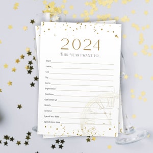 Bucket List du Nouvel An, Résolutions NYE 2024, Nouveaux objectifs imprimables, Au revoir 2023, Modèle de revue de l'année, Mad Libs, Réflexions PDF Download image 5