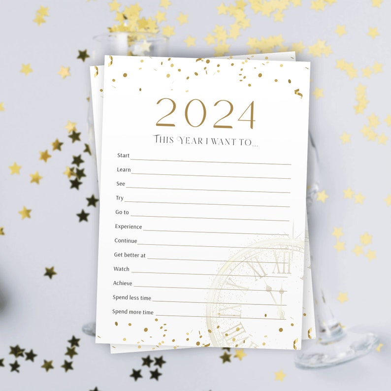 Bucket List du Nouvel An, Résolutions NYE 2024, Nouveaux objectifs imprimables, Au revoir 2023, Modèle de revue de l'année, Mad Libs, Réflexions PDF Download image 5