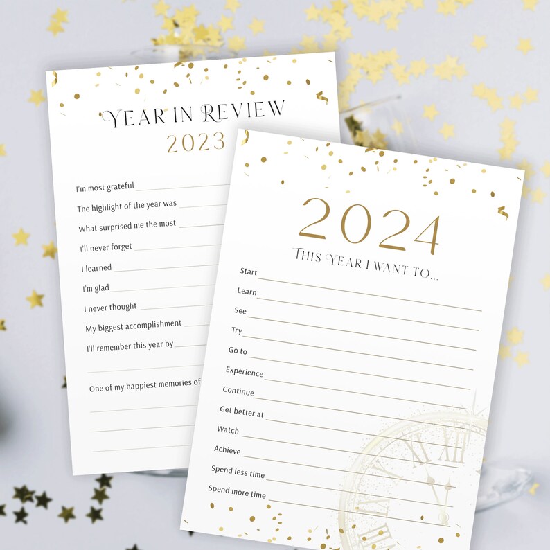 New Year's Bucket List, 2024 NYE Resolutions, New Goals Printable