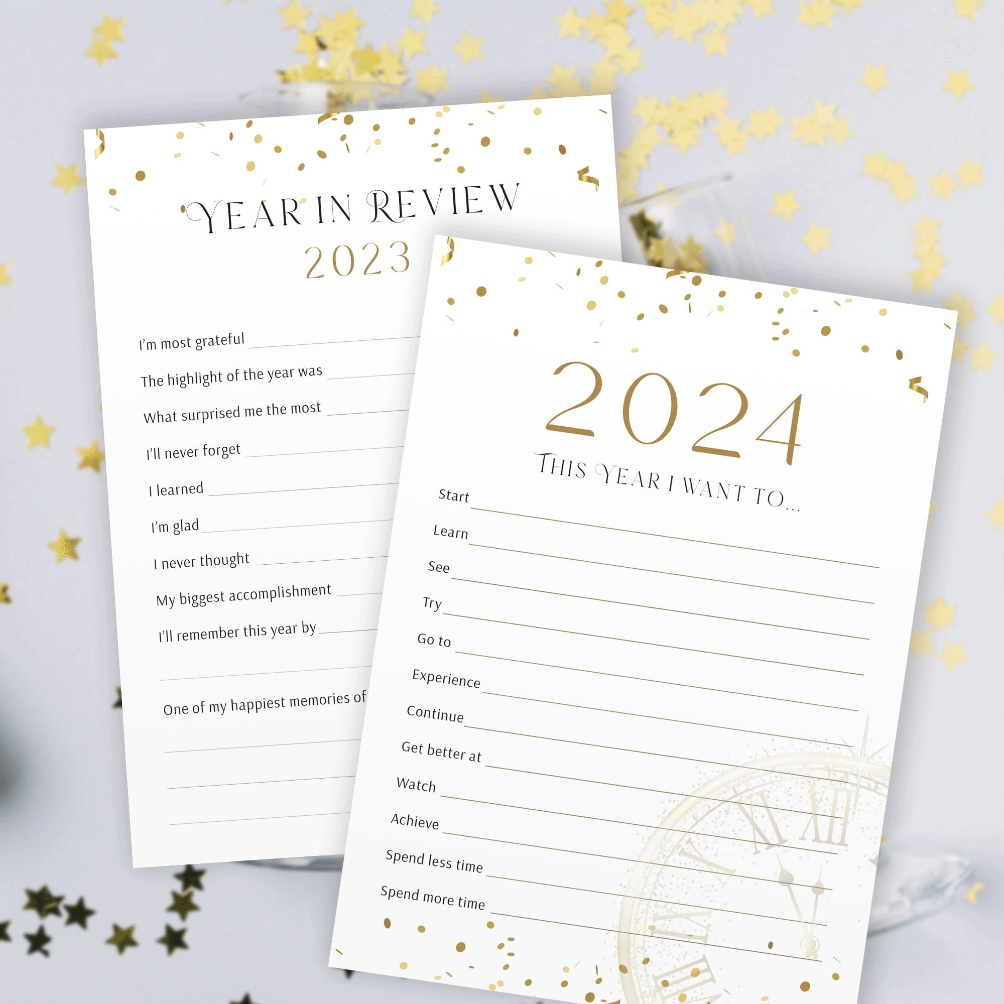 New Year's Bucket List, 2024 NYE Resolutions, New Goals Printable