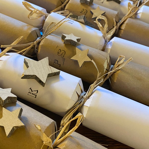 DIY Plastic Free Christmas Cracker Kit, Kraft Brown or White with Multi-Coloured Paper Hats - optional Jokes printed on Plantable Seed Paper