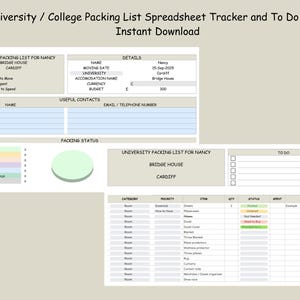 University / College Packing List Spreadsheet | Editable University Checklist | Digital Download for Students | Move-In Ready!