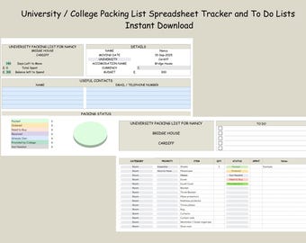University / College Packing List Spreadsheet | Editable University Checklist | Digital Download for Students | Move-In Ready!
