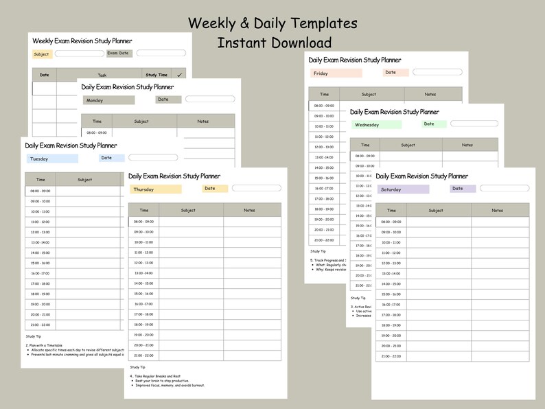 Exam Revision Study Planner: Timetable & Mind Map (printable PDF) - Etsy UK