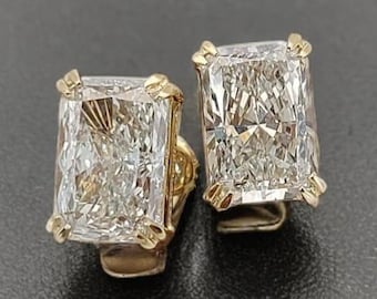Pendientes de moissanita talla radiante en oro amarillo de 14 quilates, pendientes rectangulares de diamantes de laboratorio para mujer, pendientes de novia minimalistas