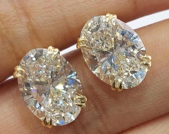 Pendientes de moissanita de talla ovalada, pendientes solitario ovalados de oro amarillo de 14k, delicados pendientes de diamantes para mujer, joyería nupcial clásica