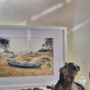 Tableau dans la técnica de l'aquarelle, Les barques no parc du Bournat.