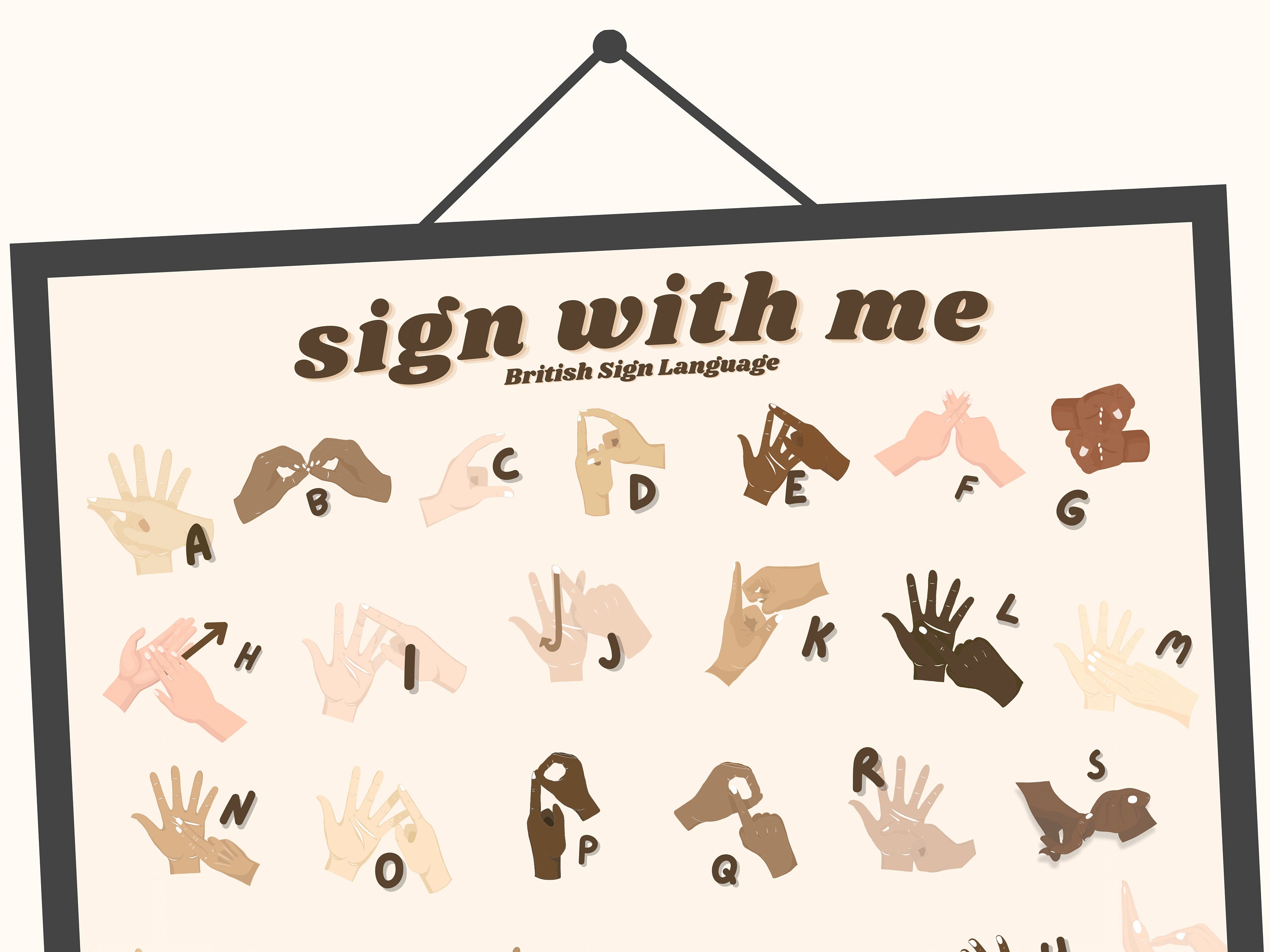 British Sign Language Poster for Kids & Adults Educational BSL Print