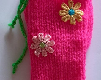 Handmade knitted pink flower power sausage sock/willy warmer.
