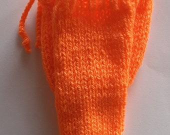 Handmade knitted bright orange sausage sock/willy warmer.