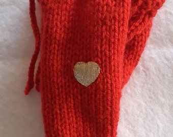 Handmade knitted Valentine Red & gold heart sausage sock/willy warmer.