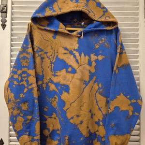 reverse tie dye hoodie in 2XL, unisex lightweight ice dye Sweatshirt, hooded sweater bleached, black sweater