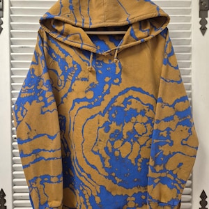 reverse tie dye hoodie in 2XL, unisex lightweight ice dye Sweatshirt, hooded sweater bleached, black sweater
