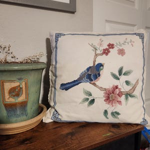 Vintage Decorative Blue Bird Throw Pillow