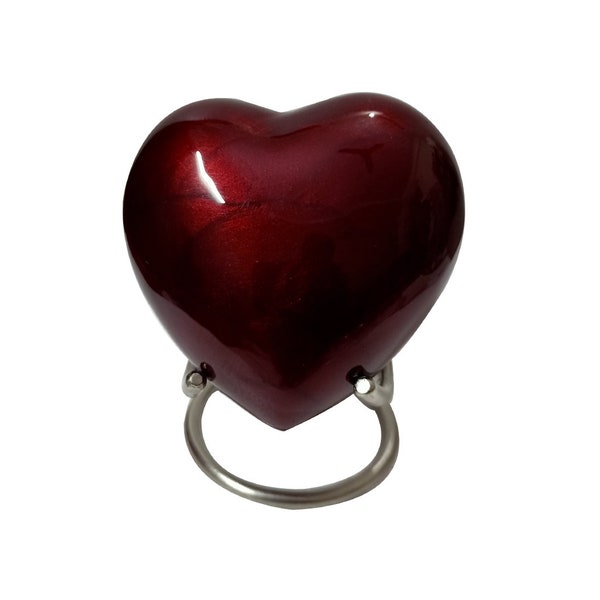 Glossy Finished Aluminium Heart Keepsake Cremation Urns for Ashes (Red)