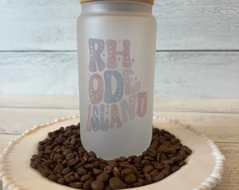 Rhode Island Frosted Glass Can | Cute Gift | Gift for Her | Gift for Him | Gift for friend | New England |