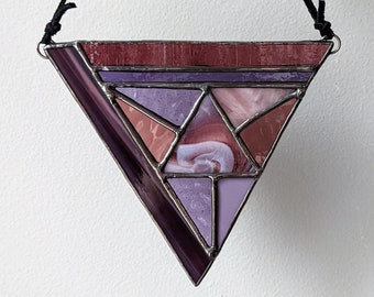 Pink & Purple Stained Glass Triangle | Glass Triangle Suncatcher | Pink and Purple Glass Window Hanging