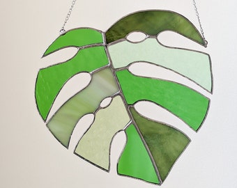 Stained Glass Window Hanging - Large Monstera Stained Glass Suncatcher