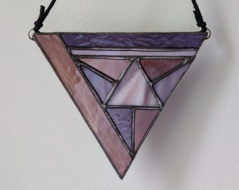 Pink & Purple Stained Glass Triangle | Glass Triangle Suncatcher | Pink and Purple Glass Window Hanging