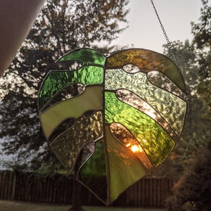 Stained Glass Window Hanging Large Monstera Stained Glass Suncatcher image 9