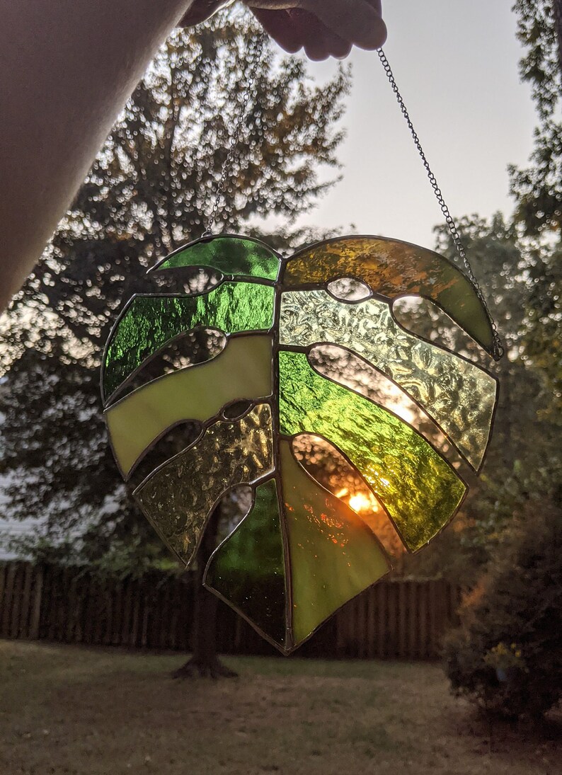 Stained Glass Window Hanging Large Monstera Stained Glass Suncatcher image 9