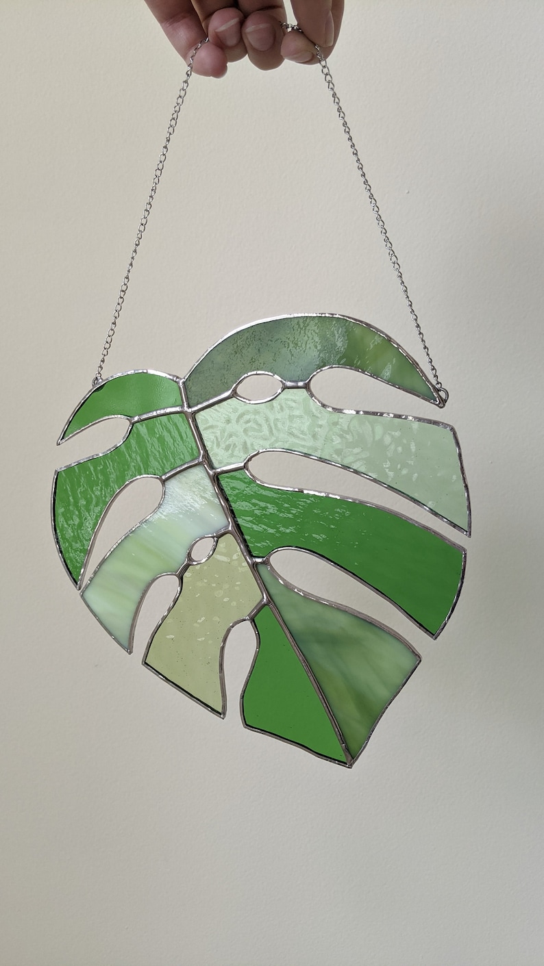 Stained Glass Window Hanging Large Monstera Stained Glass Suncatcher image 5