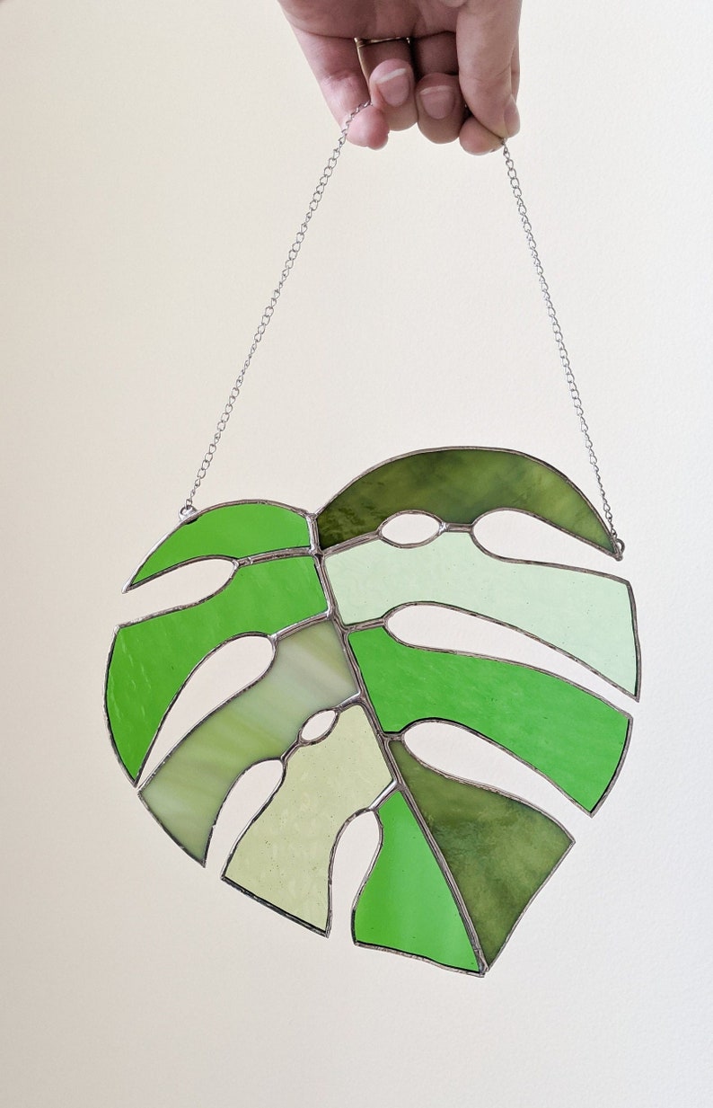 Stained Glass Window Hanging Large Monstera Stained Glass Suncatcher image 1