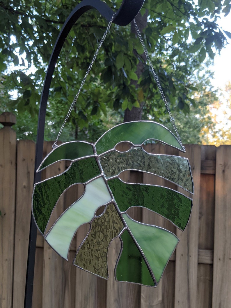 Stained Glass Window Hanging Large Monstera Stained Glass Suncatcher image 7