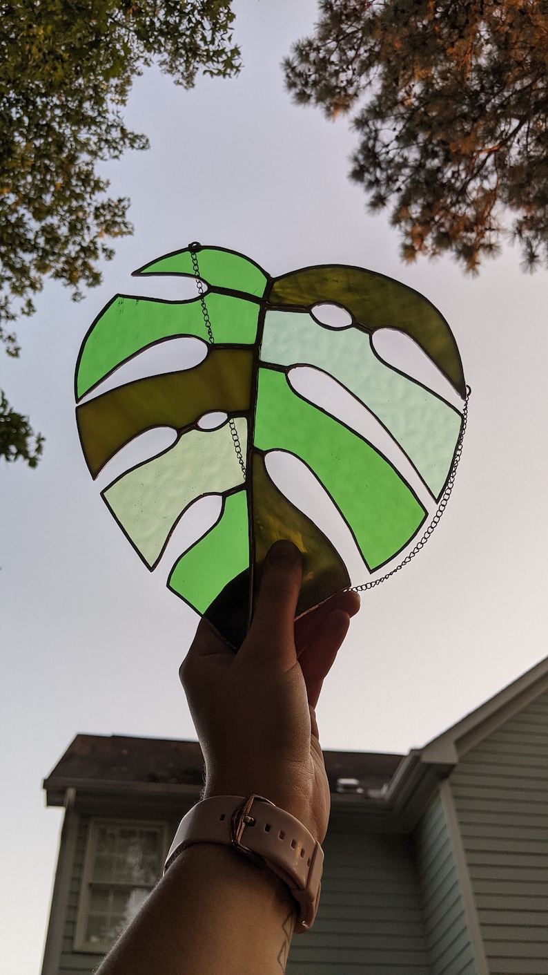 Stained Glass Window Hanging Large Monstera Stained Glass Suncatcher image 6