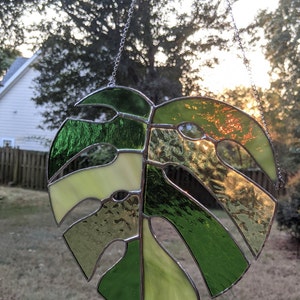 Stained Glass Window Hanging Large Monstera Stained Glass Suncatcher image 8