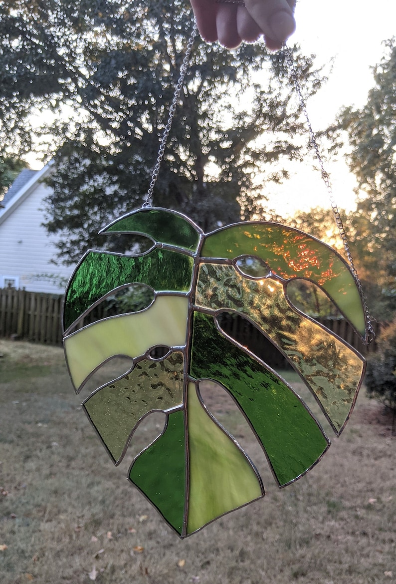 Stained Glass Window Hanging Large Monstera Stained Glass Suncatcher image 8